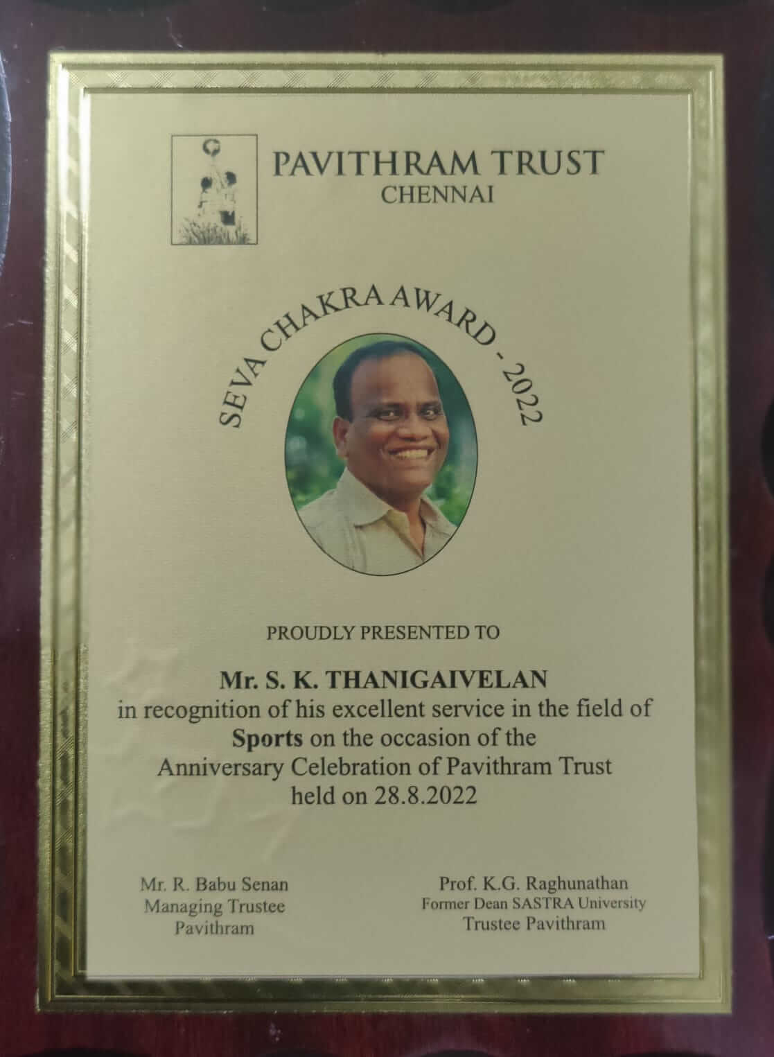 Seva Chakra Award to VSF Managing Trustee